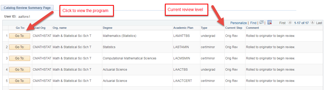 Catalog review summary page